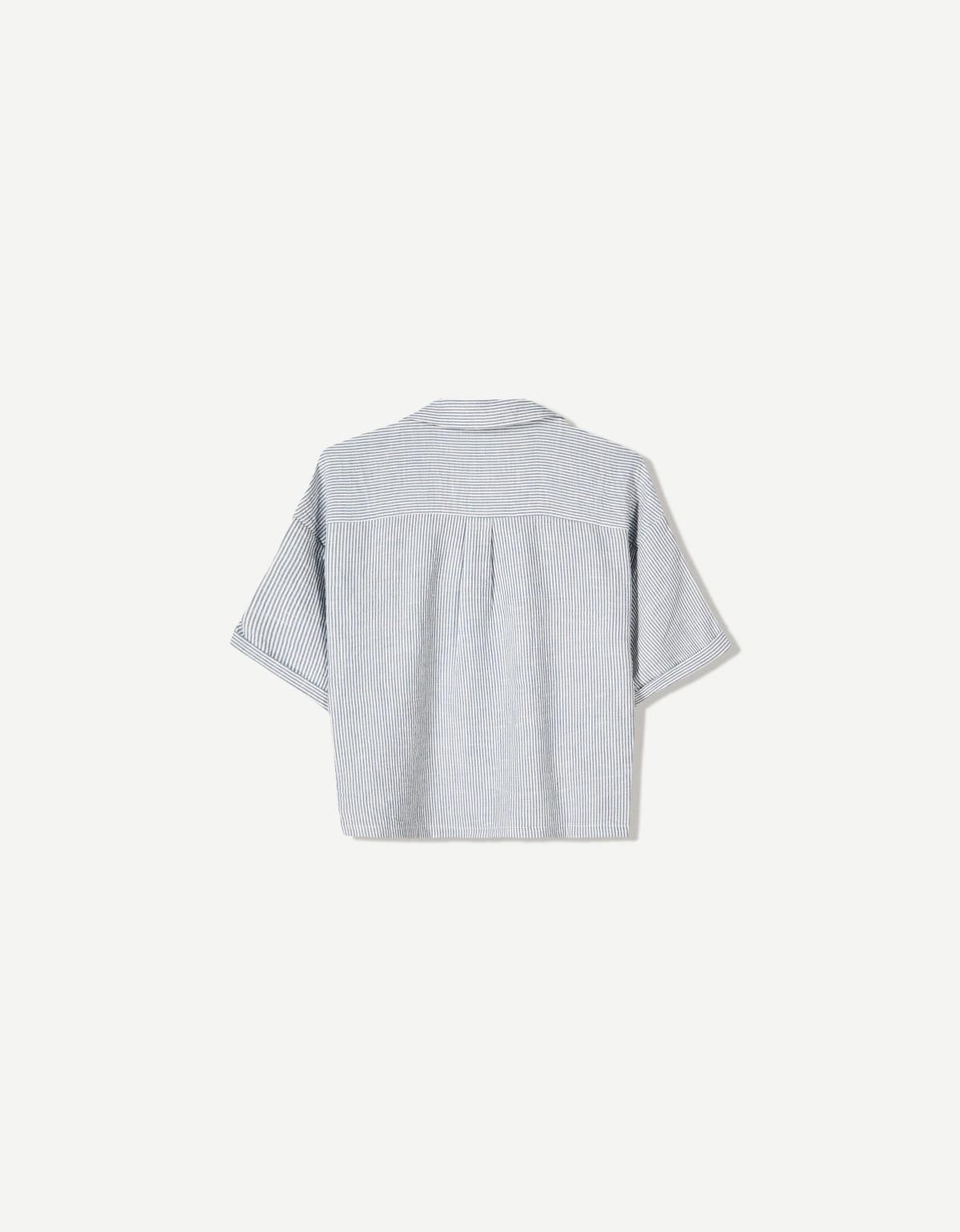 버쉬카 내추럴 텍스처 크롭 반팔 셔츠 1152/335 NAVY - 상세 이미지 5