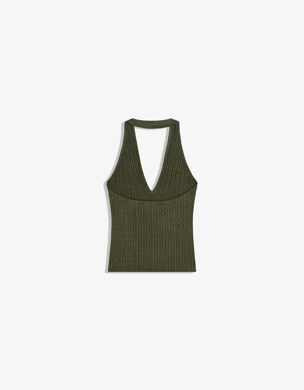 버쉬카 케이블 니트 슬리브리스 홀터넥 탑 8749/623 GREEN - 상세 이미지 2