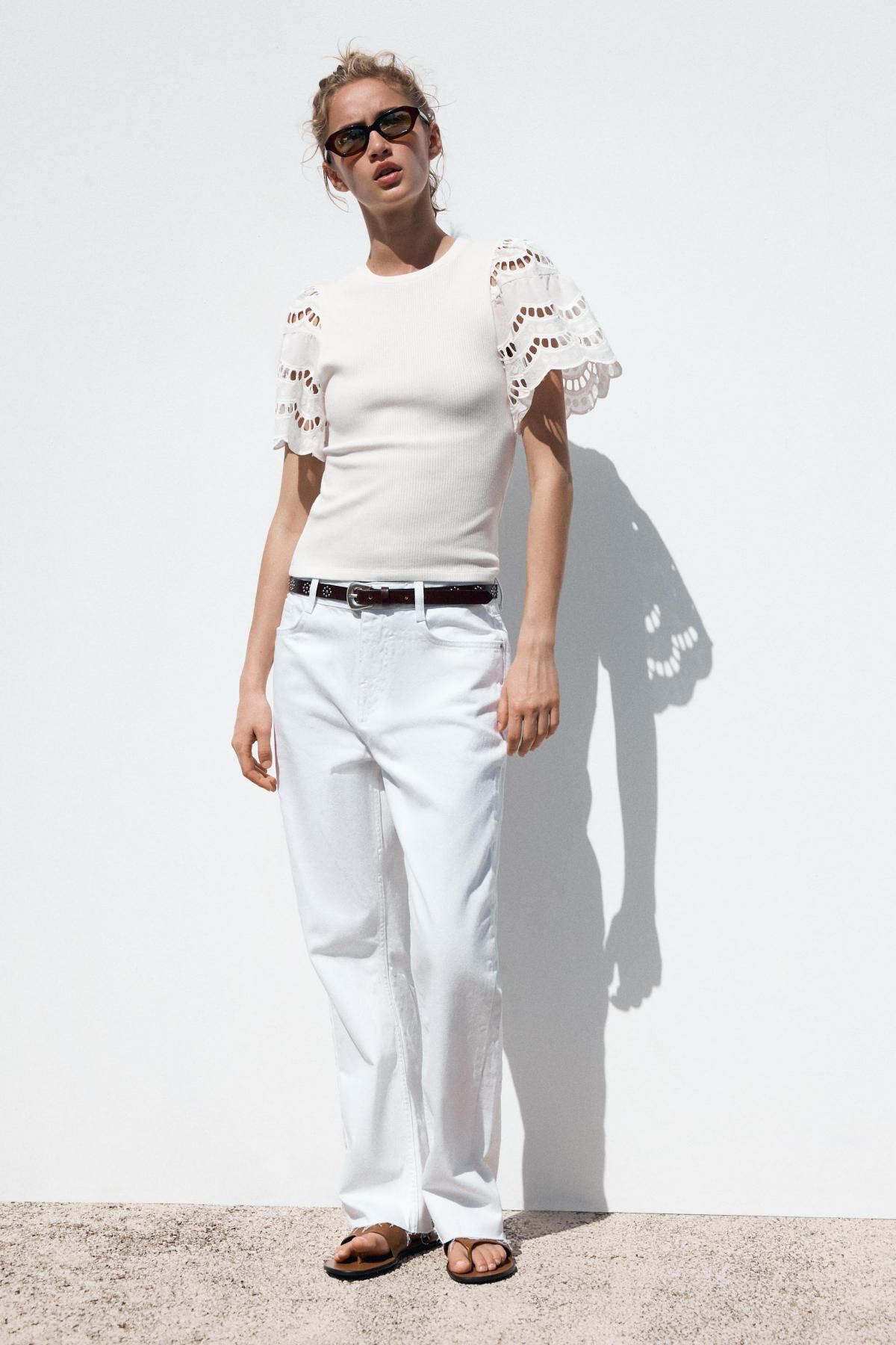 자라 자수 소매 탑 1058/159 WHITE - 상세 이미지 2