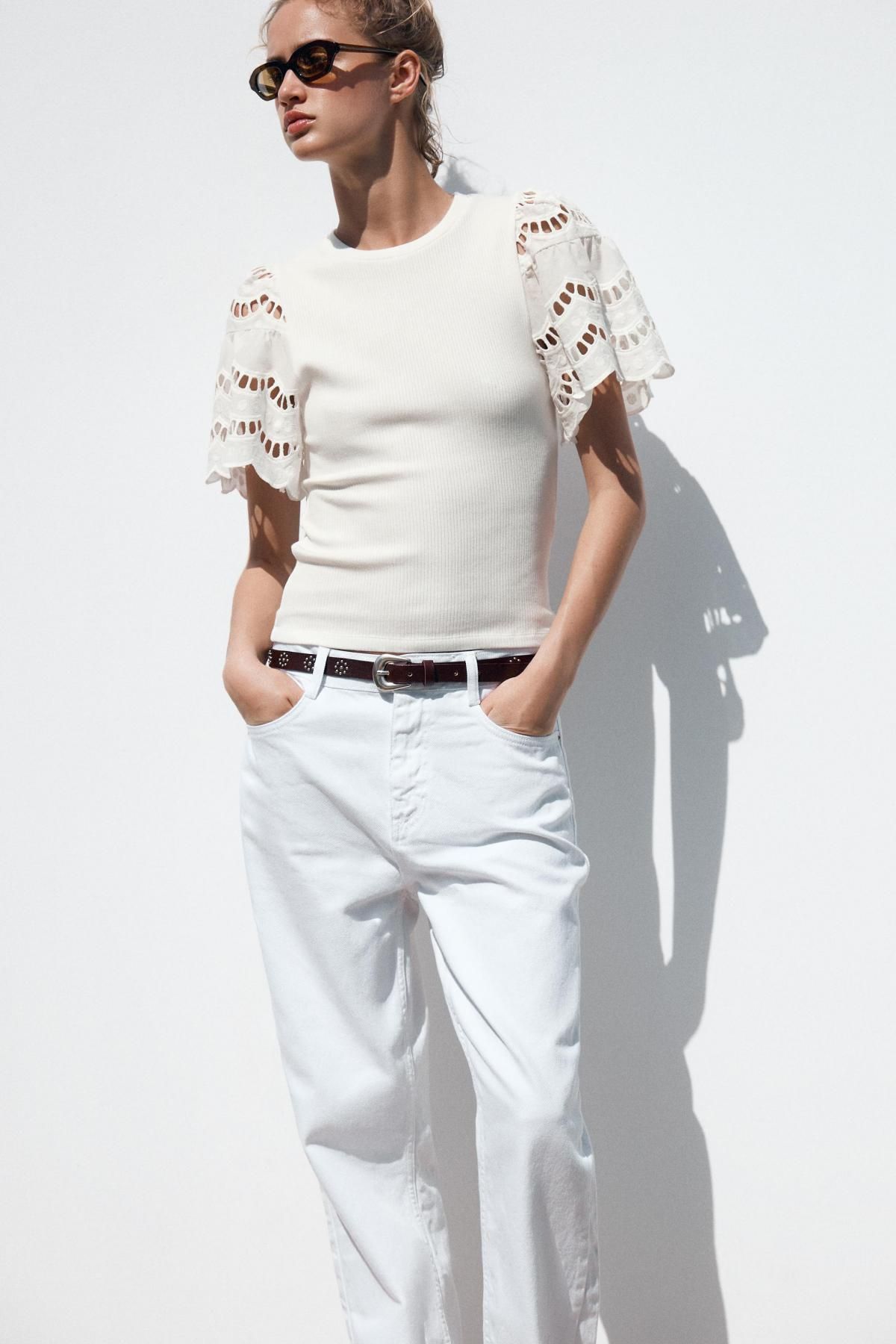 자라 자수 소매 탑 1058/159 WHITE - 상세 이미지 3