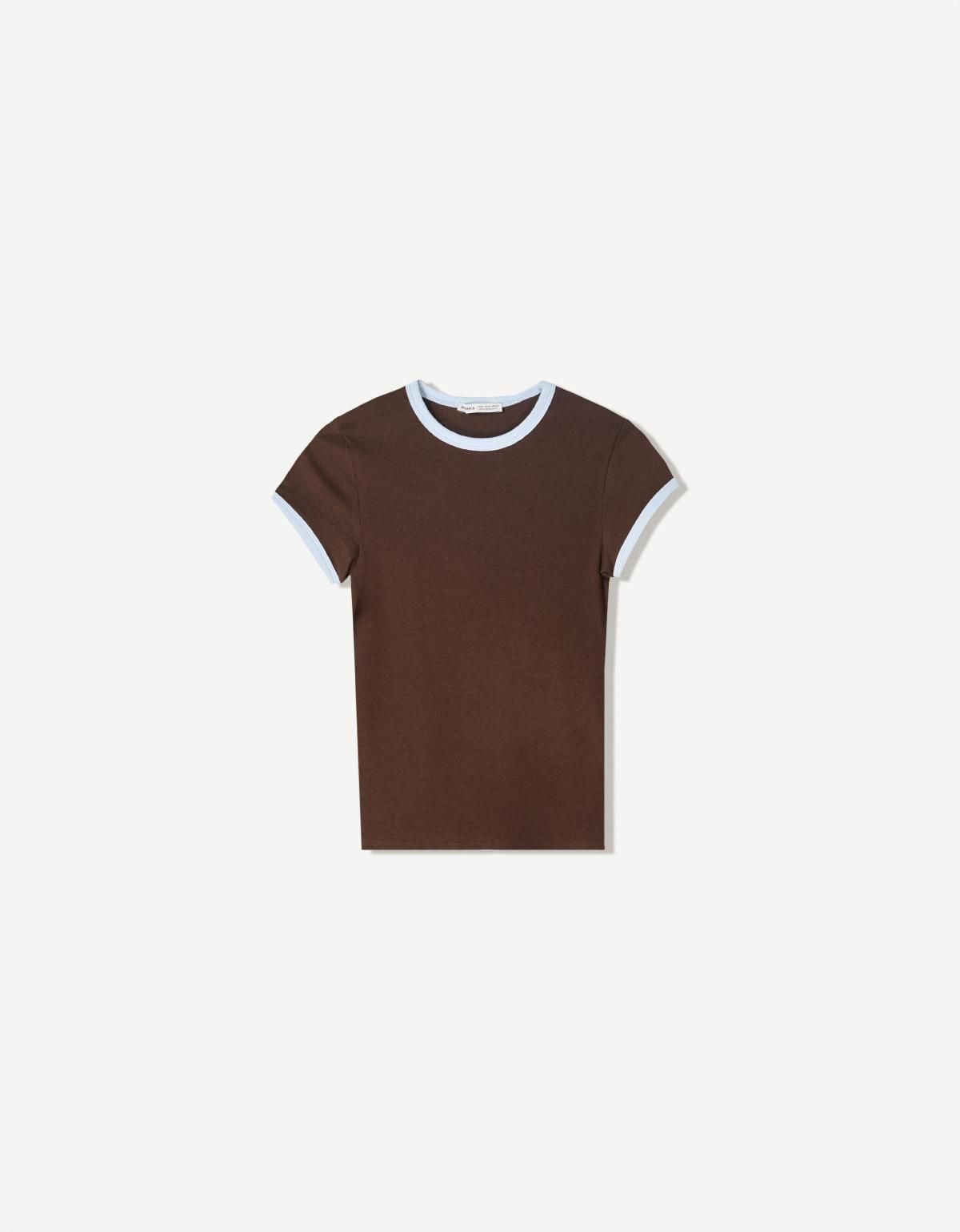 버쉬카 배색 크루넥 반팔 티셔츠 7541/152 BROWN - 상품 이미지