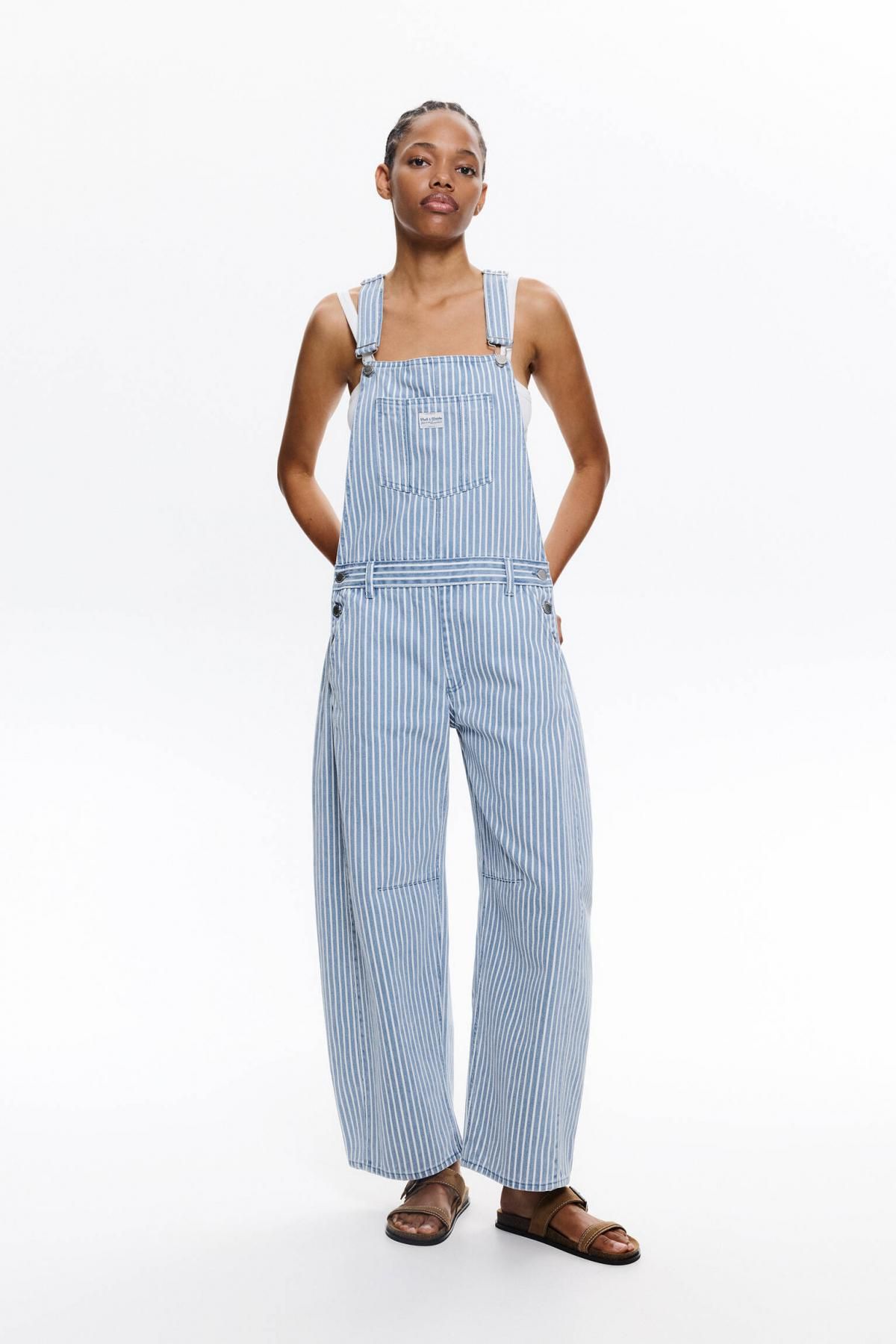 풀앤베어 스트라이프 벌룬핏 데님 오버롤 7638/300 BLUE - 상세 이미지 3