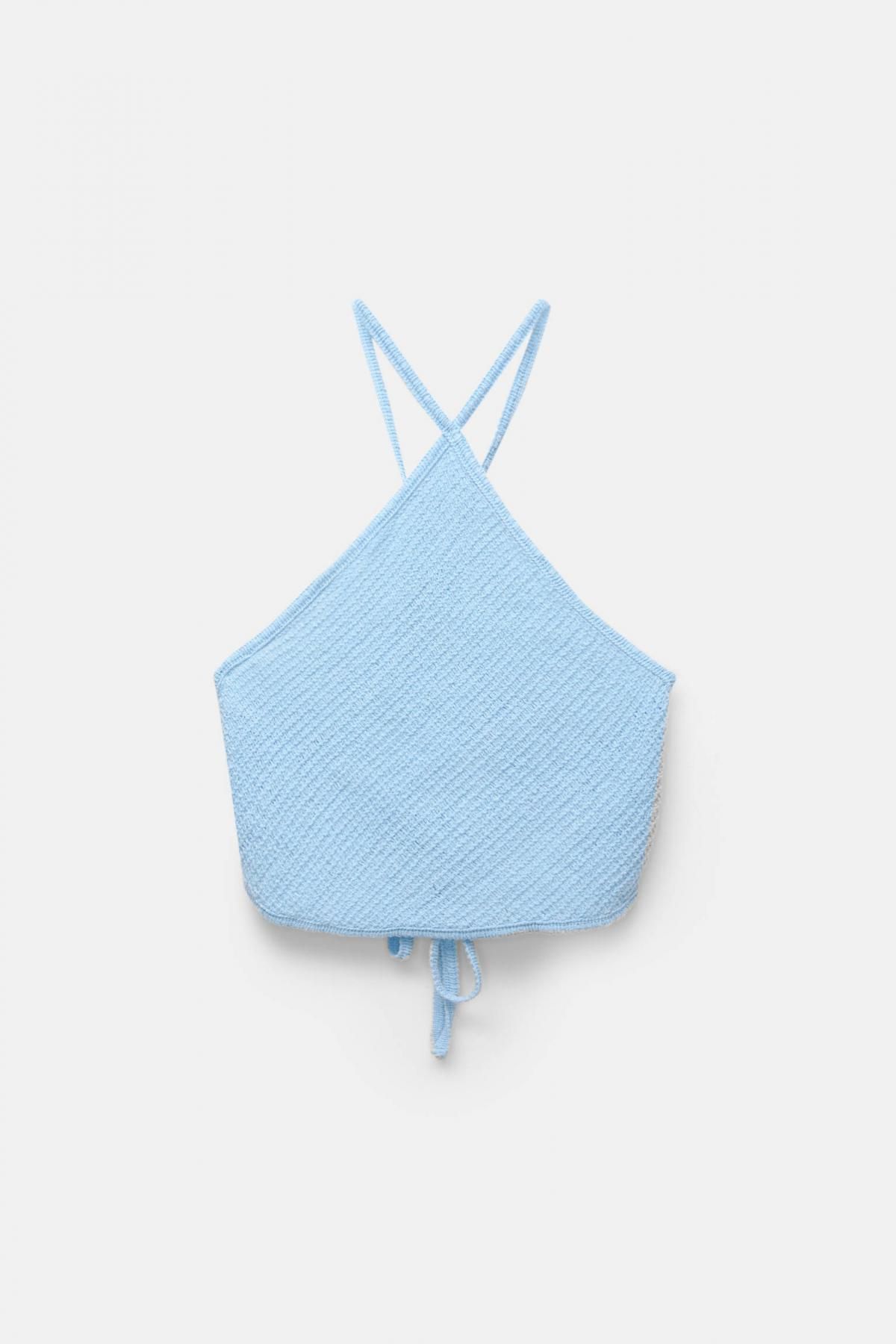풀앤베어 트렌디 니트 홀터넥 민소매 크롭탑 7550/325 BLUE - 메인 이미지