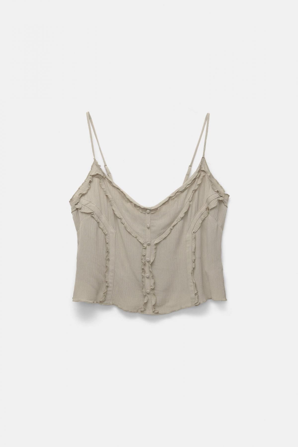 풀앤베어 러플 스트랩 버튼 탑 3474/337 KHAKI - 상품 이미지