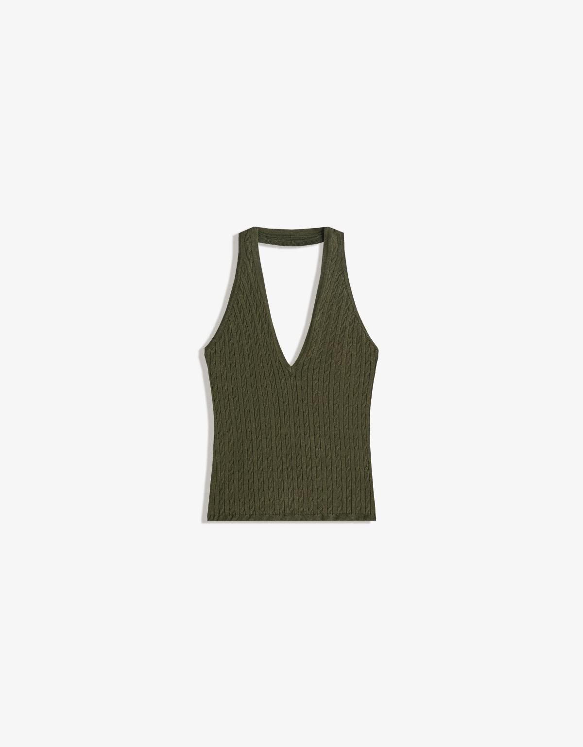 버쉬카 케이블 니트 슬리브리스 홀터넥 탑 8749/623 GREEN - 메인 이미지