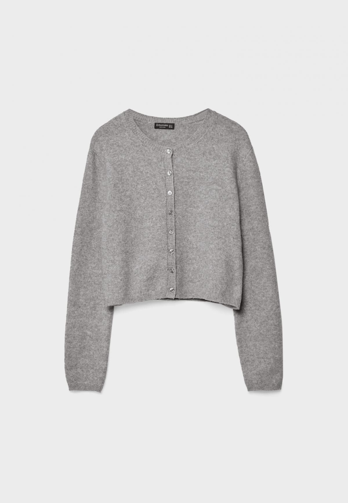 스트라디바리우스 버튼 소프트 라운드넥 니트 크롭 카디건 5015/479 GREY MELANGE - 메인 이미지