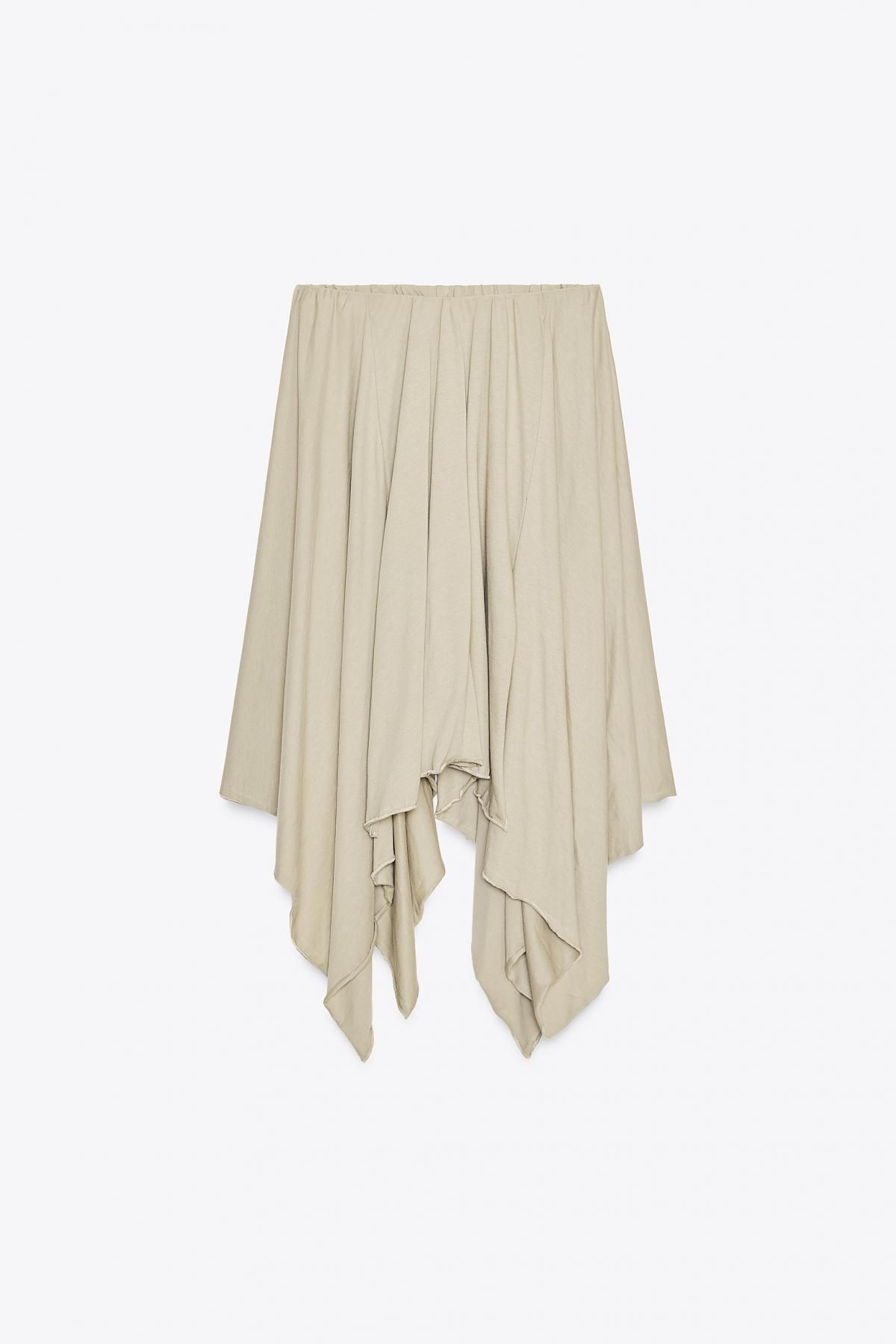 자라 코튼 언밸런스 미디 스커트 6050/350 LIGHT KHAKI - 메인 이미지