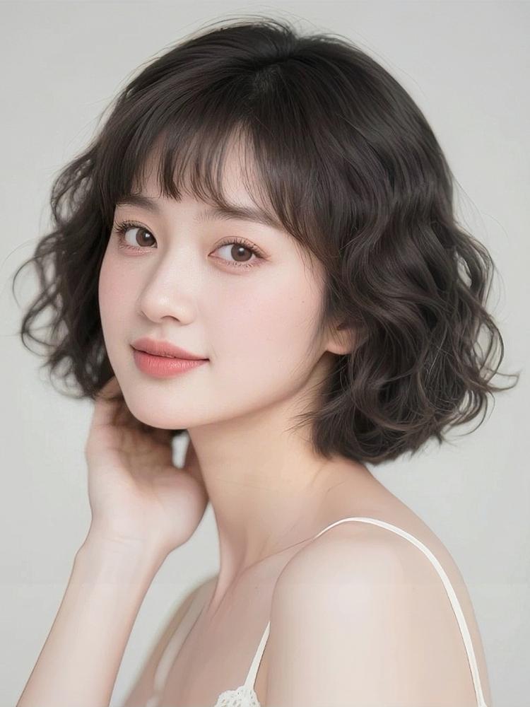 여성용 짧은 웨이브 펌 가발 100% 인모 진짜 머리카락 항암가발 엄마 모카브라운-스파이럴-100 자연 - 상세 이미지 3