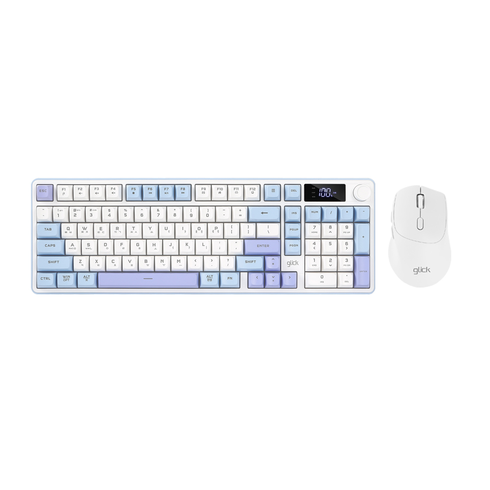 지클릭커 오피스프로 WMK50 사일런스 M RGB 풀윤활 무소음 방수 무선 블루투스 LCD 98 키보드 마우스 세트 Sky City - 상품 이미지