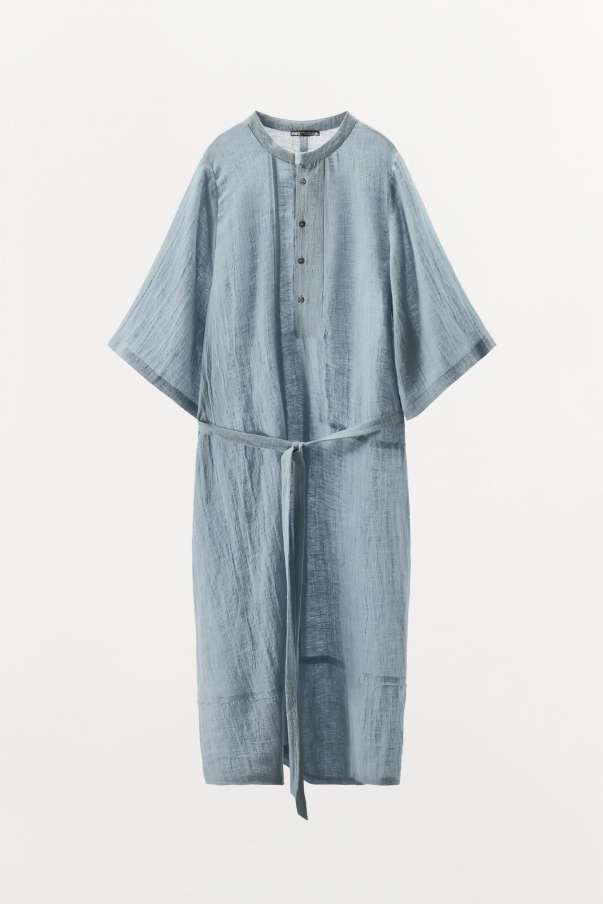 자라 린넨블렌드 미디 셔츠 원피스 9059/801 BLUE / GREY - 메인 이미지