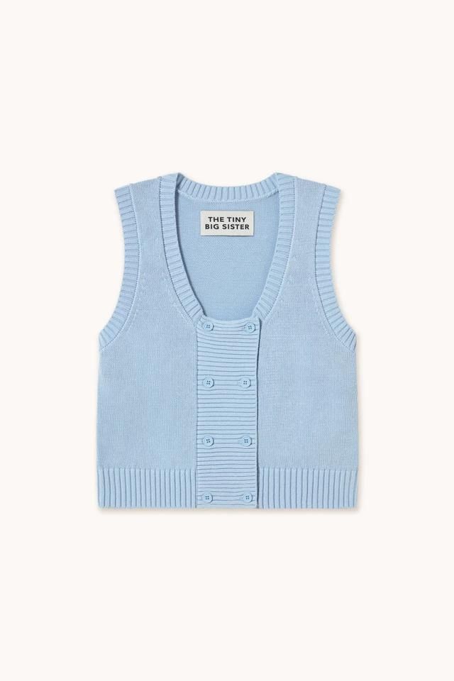 타이니코튼 라이트 블루 미니멀 버튼 니트 베스트 SS25-777L19 AZUL PASTEL - 상품 이미지