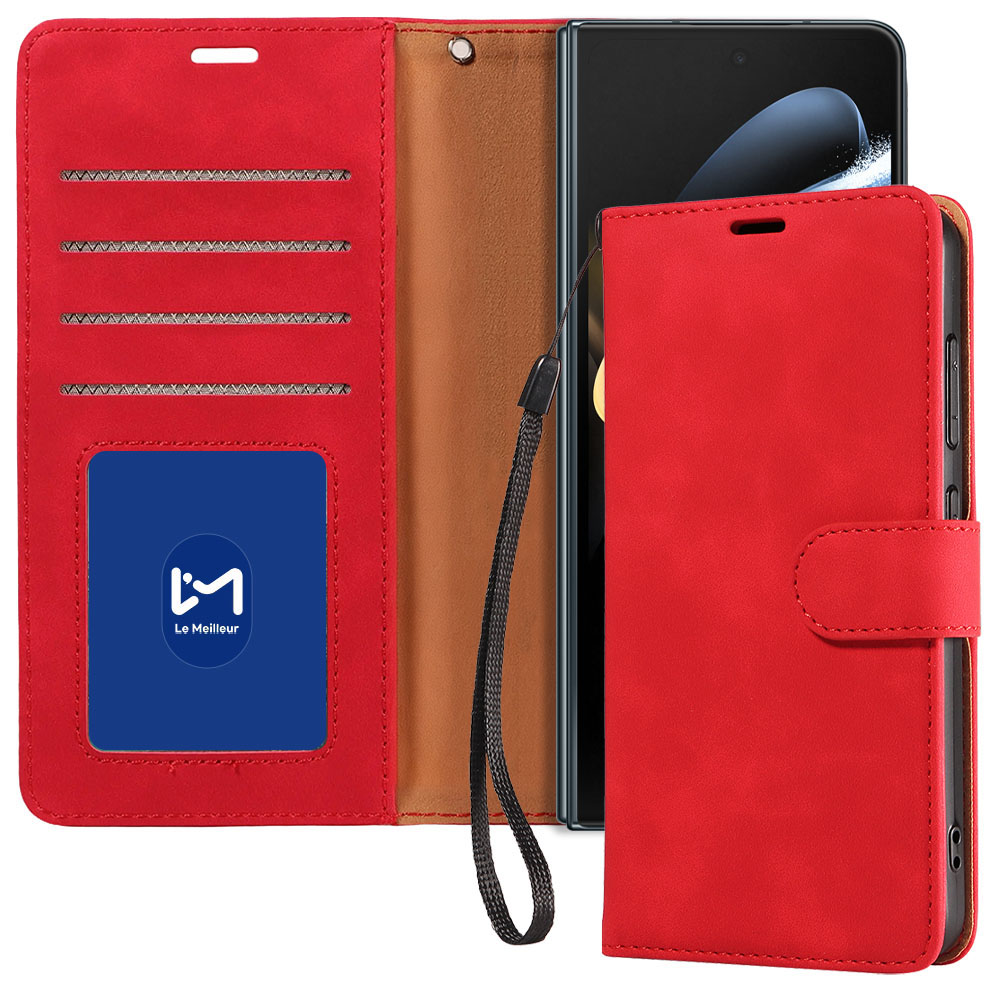 르메이어 가죽 카드수납 폴리오 지갑형 케이스 레드, 갤럭시Z 폴드4 - 상품 이미지