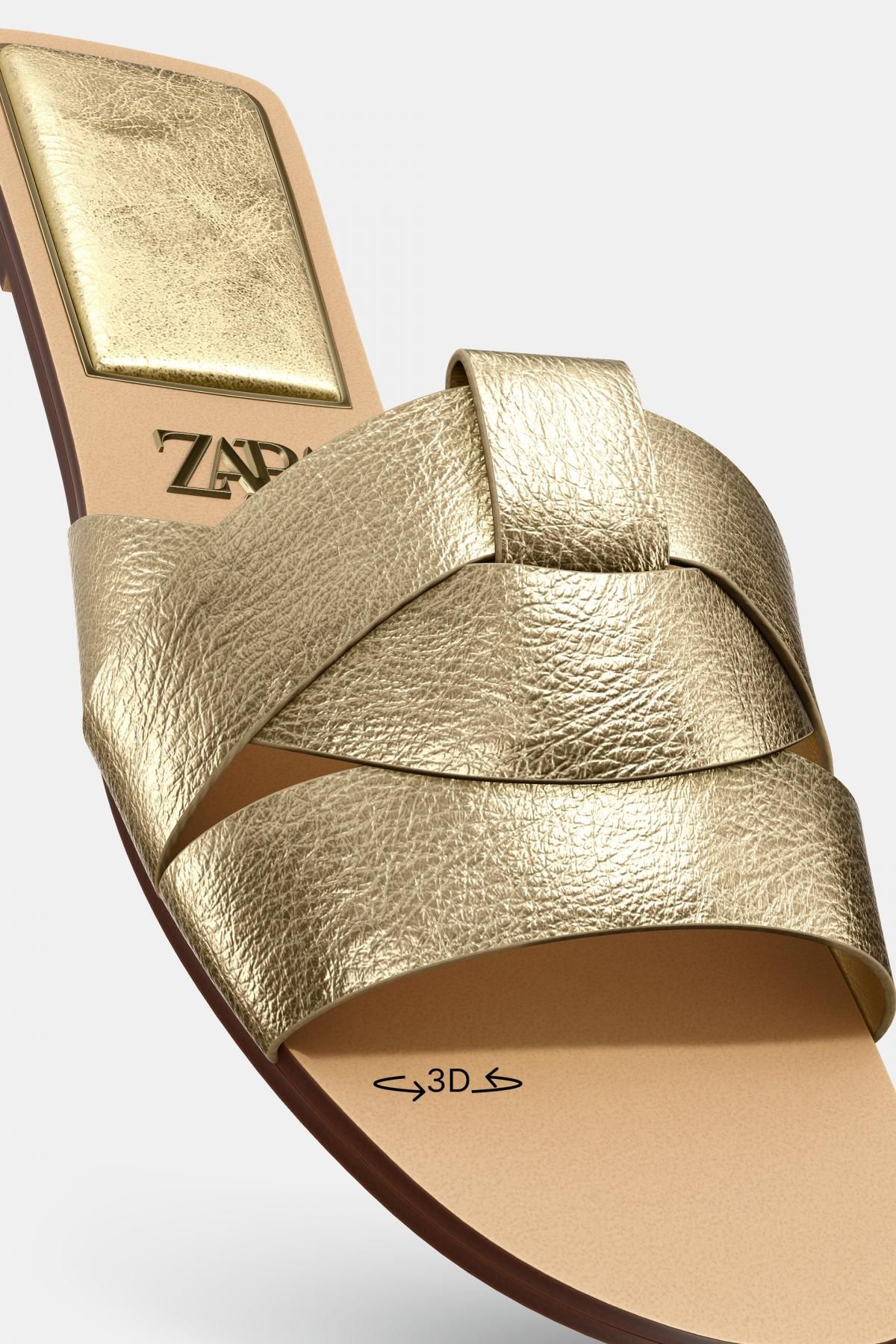 자라 플랫 크로스 크로스 레더 슬라이더 샌들 2600/710 GOLD - 상세 이미지 3