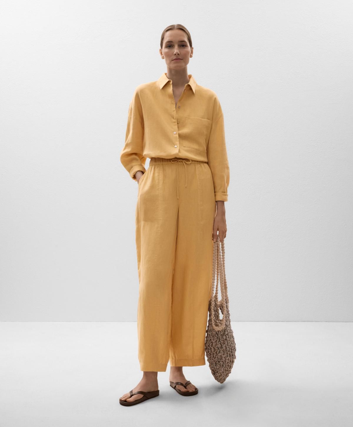 오이쇼 린넨 와이드 배럴 팬츠 3339/047 SOFTYELLOW - 상세 이미지 5