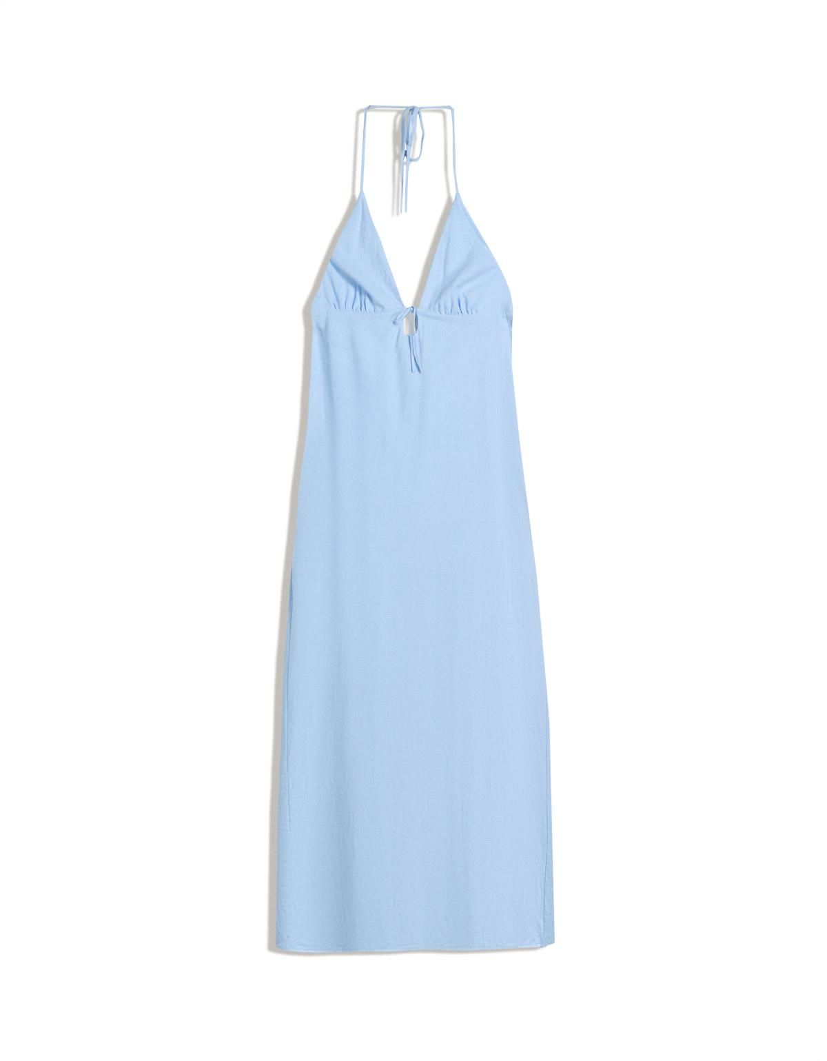 버쉬카 린넨블렌드 홀터넥 미디 원피스 스트랩 포인트 0747/028 LIGHT BLUE - 상세 이미지 4