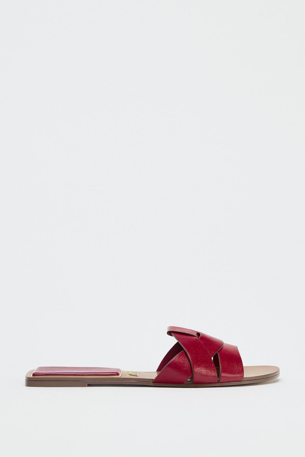 자라 레더 크로스스트랩 플랫 샌들 2600/710 BURGUNDY RED - 메인 이미지
