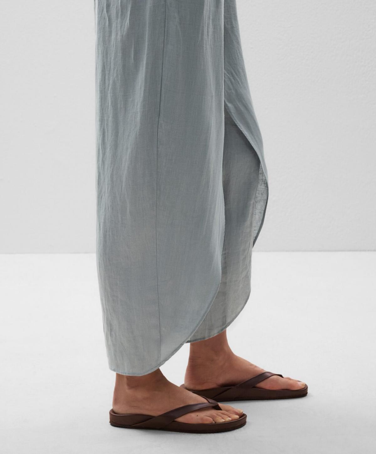 오이쇼 린넨 와이드 배럴 팬츠 라운드 슬릿 밴딩 3361/873 BLUEGREY - 상세 이미지 4
