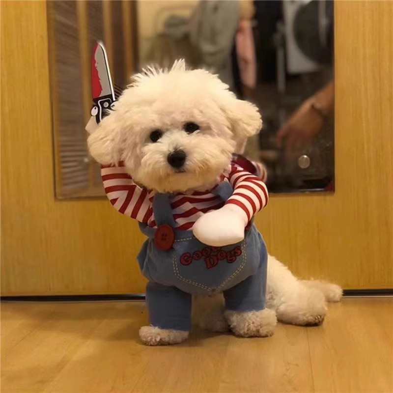 귀여운 칼든 강아지옷 처키 댕댕이 조끼 강아지패딩 올인원 순면 하네스 깔깔이 잠옷 겨울옷 - 상세 이미지 3