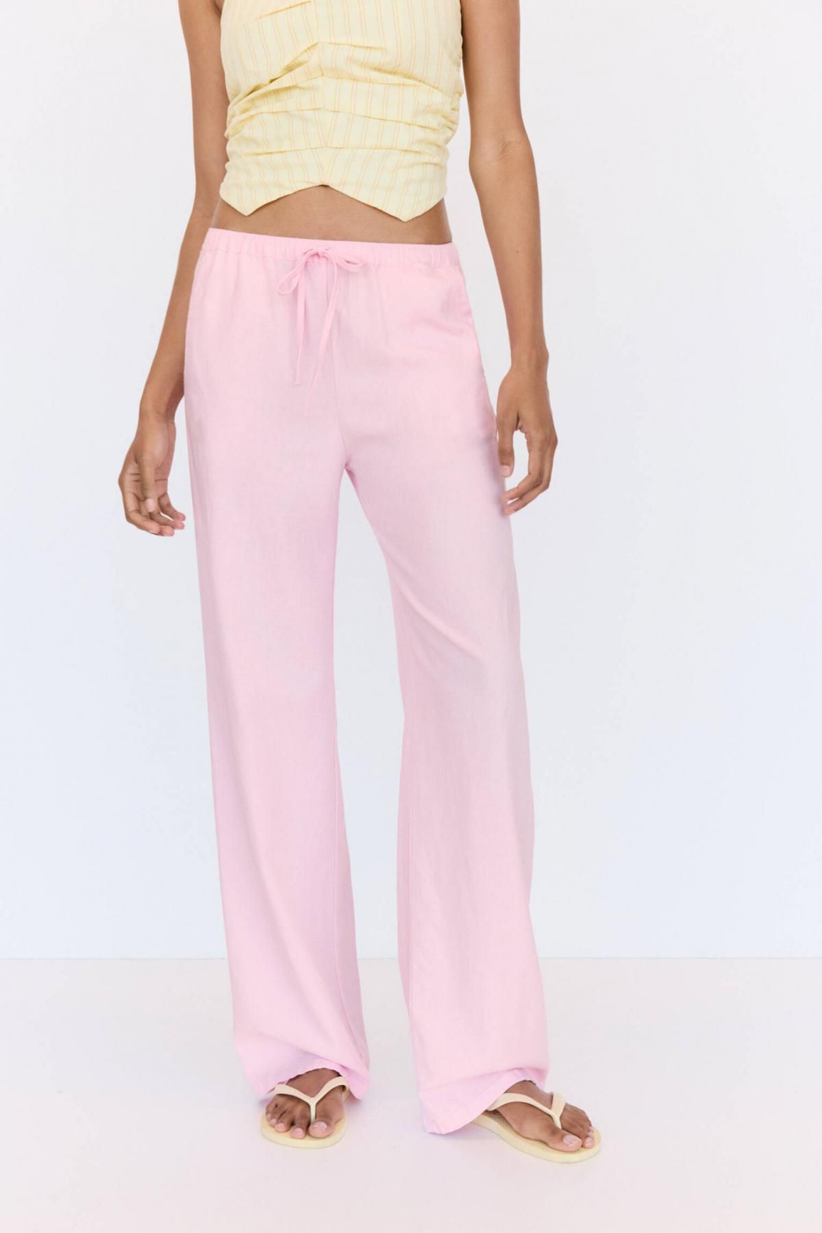 풀앤베어 라이트 핑크 린넨믹스 미드웨이스트 플루이드 조거 팬츠 3680/334 ROSE PINK - 상품 이미지