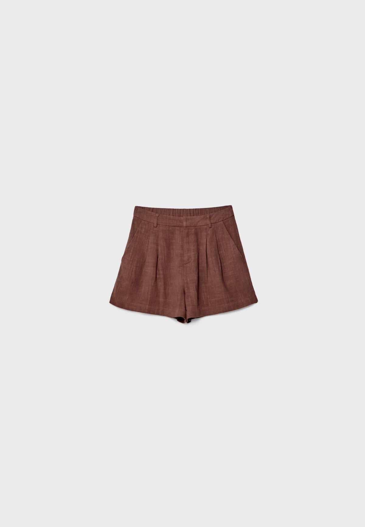 스트라디바리우스 린넨 블렌드 하이웨스트 쇼츠 1396/559 BROWN - 상품 이미지