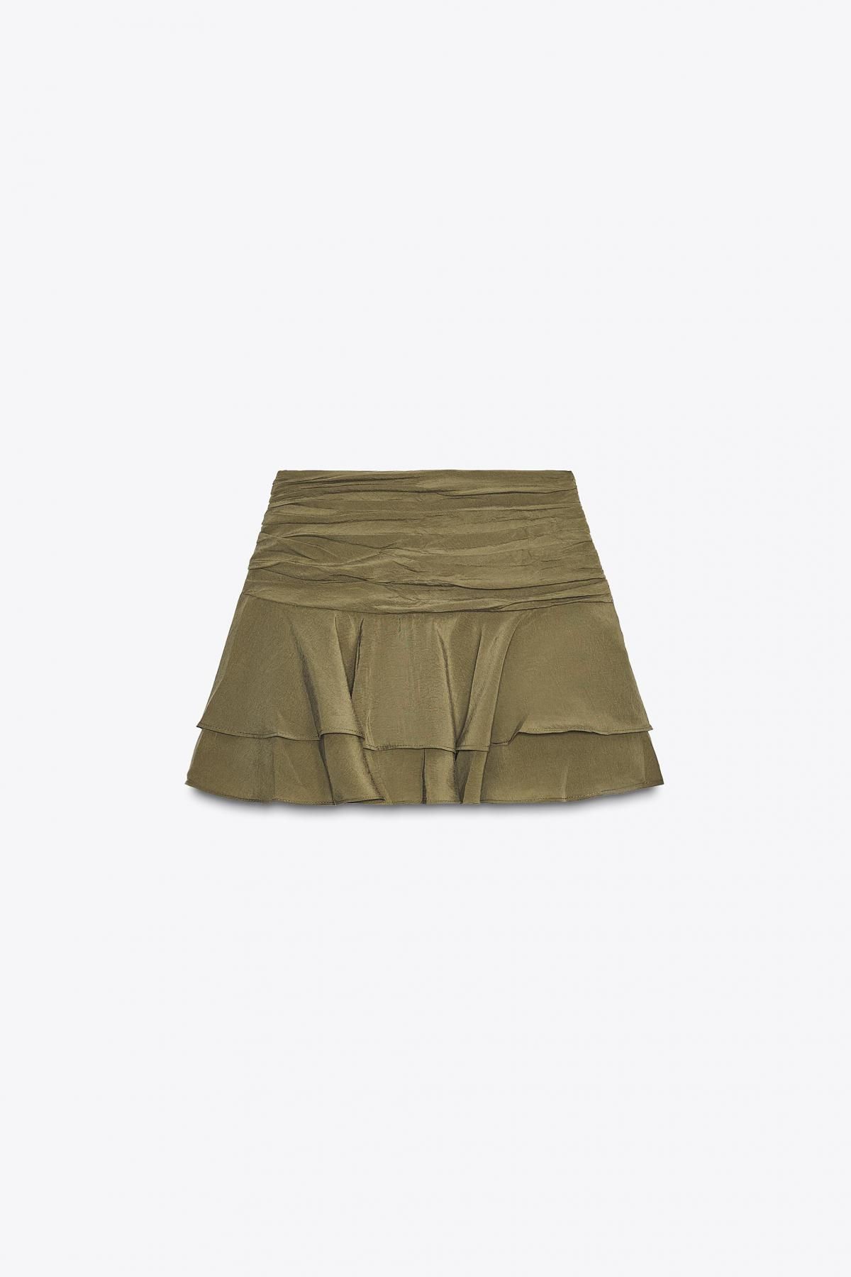 자라 러플 미드웨이스트 플리츠 스커트 4764/500 KHAKI - 메인 이미지
