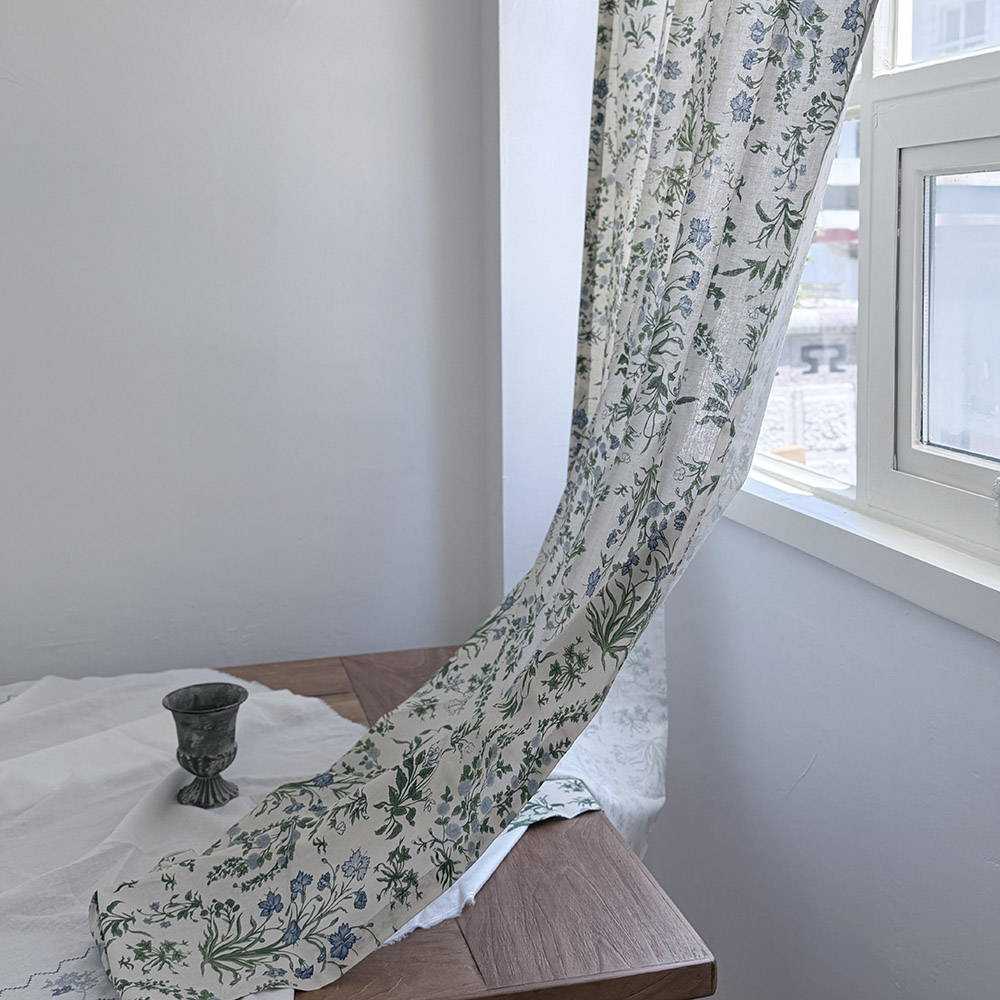 바이아미 아나벨 꽃무늬 아이방 빈티지 레트로 커튼 맞춤제작 린넨 커튼