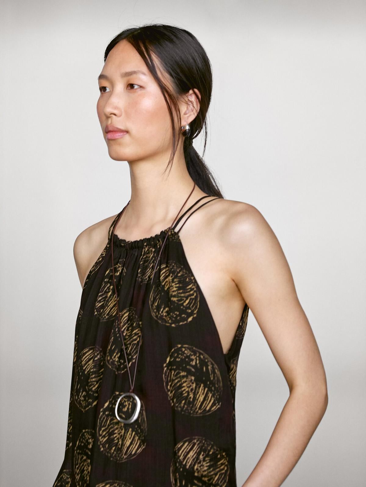 마시모두띠 프린트 라미 블렌드 롱 홀터넥 원피스 6604/808 BROWN - 상세 이미지 4
