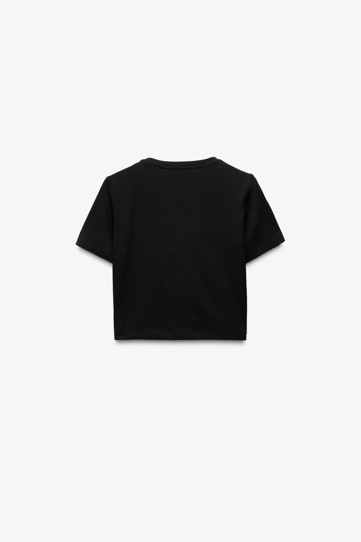 자라 크롭 스트레치 티셔츠 2335/299 BLACK - 상세 이미지 3