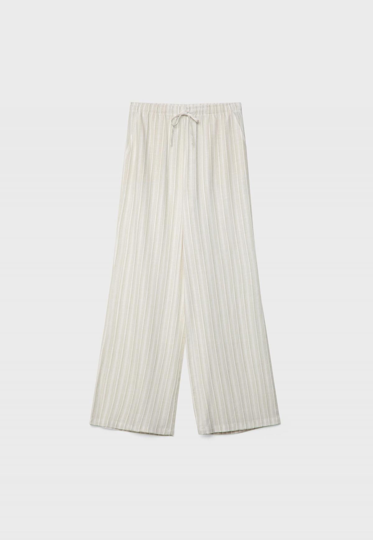 스트라디바리우스 린넨 블렌드 스트라이프 와이드 팬츠 1235/380 STONE - 상세 이미지 3