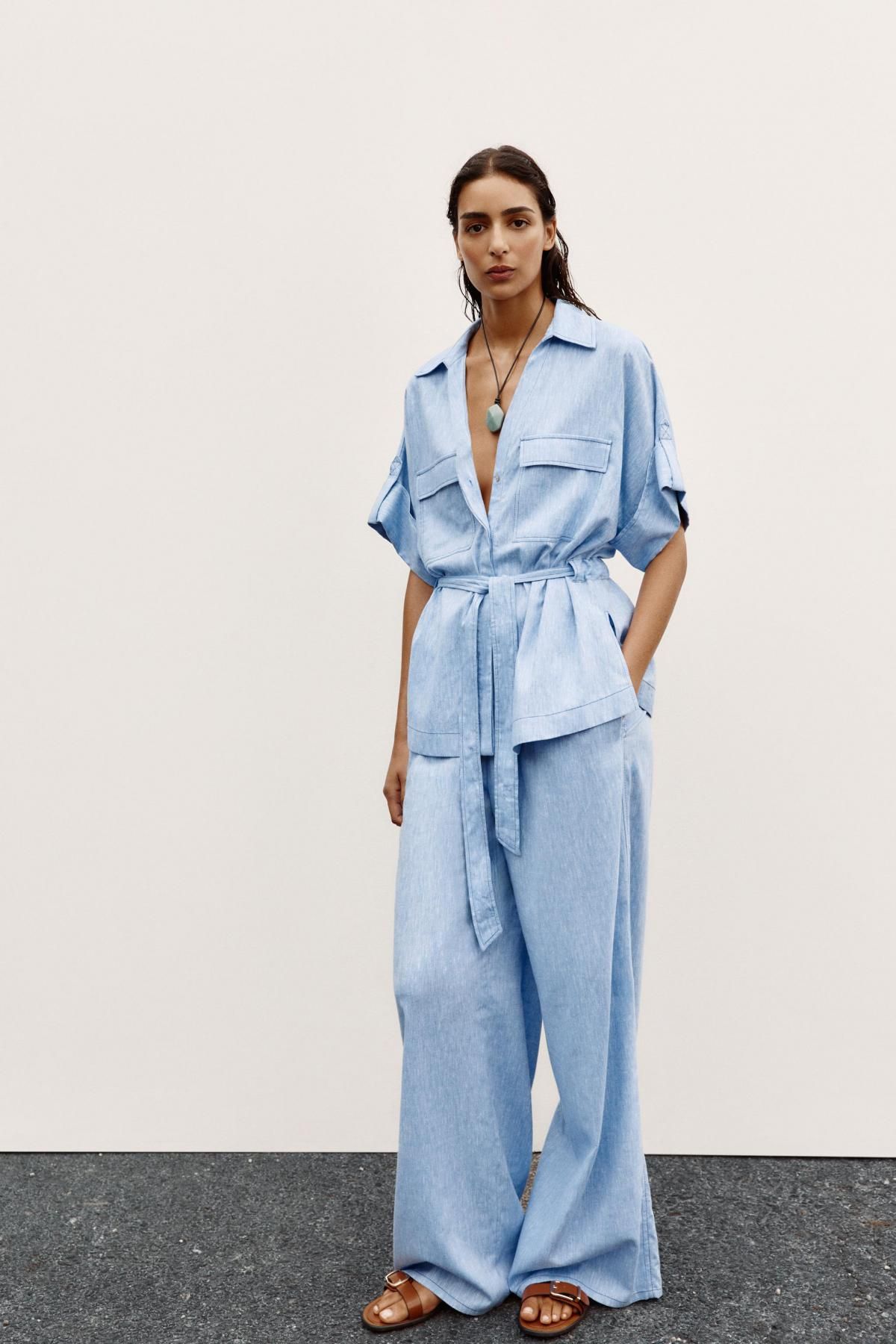 자라 리넨블렌드 사파리 반팔 셔츠 8199/753 LIGHT BLUE - 상세 이미지 2