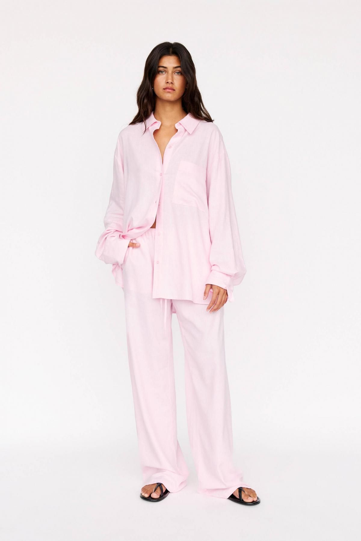 풀앤베어 오버사이즈 라이트핑크 린넨블렌드 긴팔 셔츠 7472/351 ROSE PINK - 상세 이미지 4