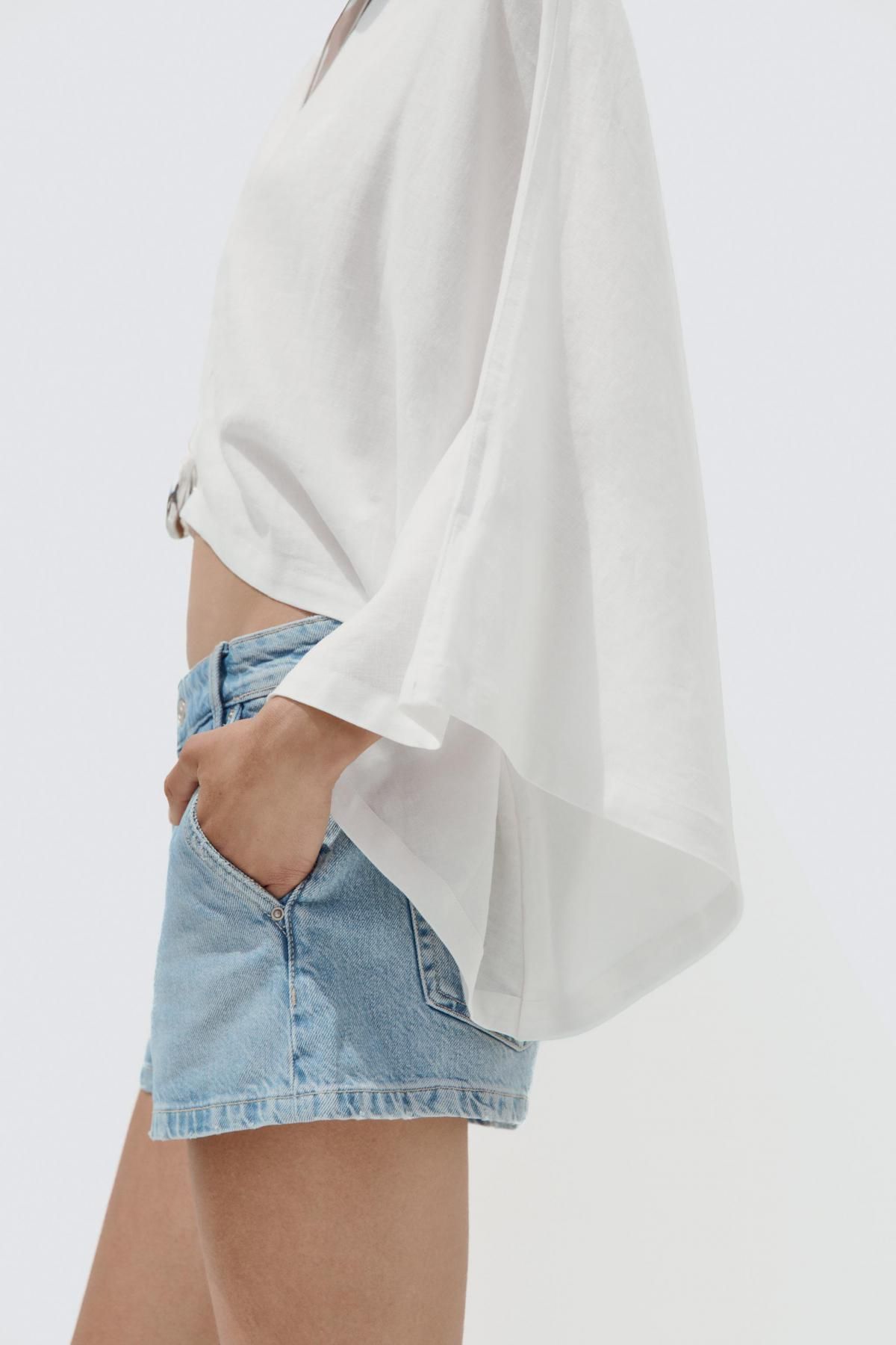 자라 미니멀 린넨 블렌드 비대칭 케이프 기모노 5427/871 OYSTER-WHITE - 상세 이미지 5