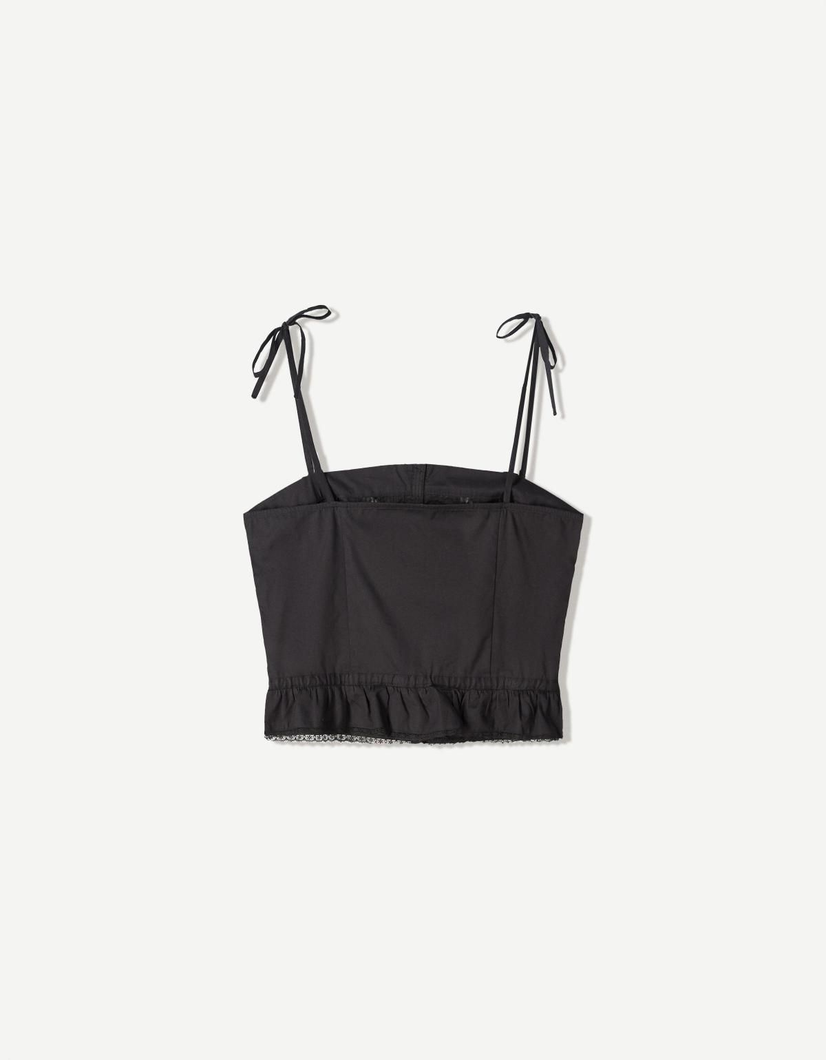 버쉬카 레이스 스트랩 민소매 블랙 크롭 탑 3758/105 BLACK - 상세 이미지 2