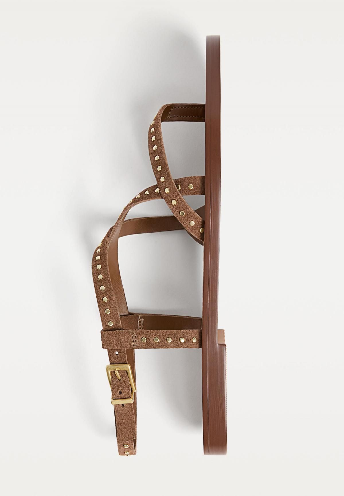스트라디바리우스 스터드 스트랩 플랫 레더 샌들 9752/670 BROWN - 상세 이미지 4