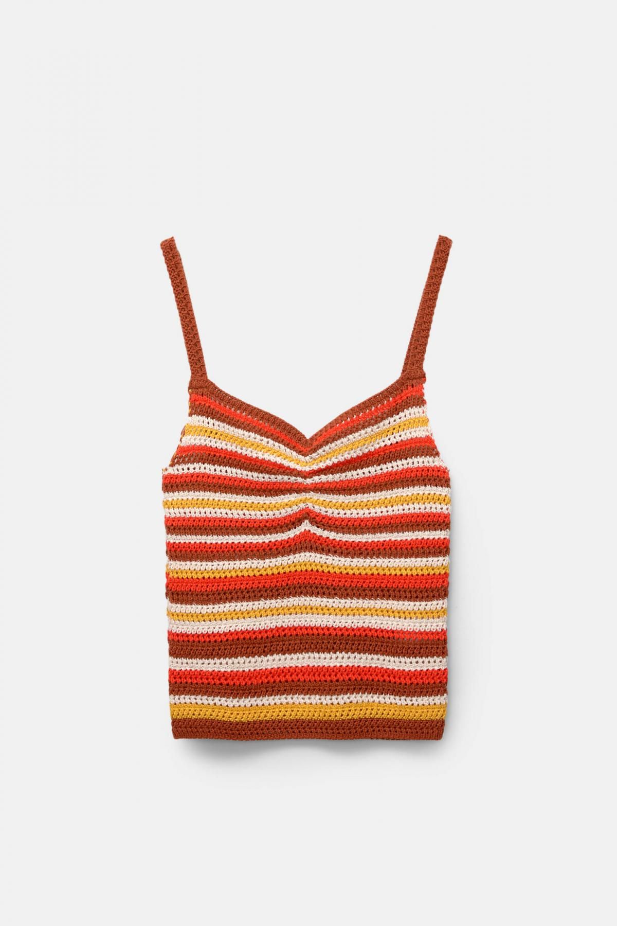 풀앤베어 크로셰 스트라이프 멀티컬러 니트 민소매탑 7472/345 CORAL RED - 메인 이미지