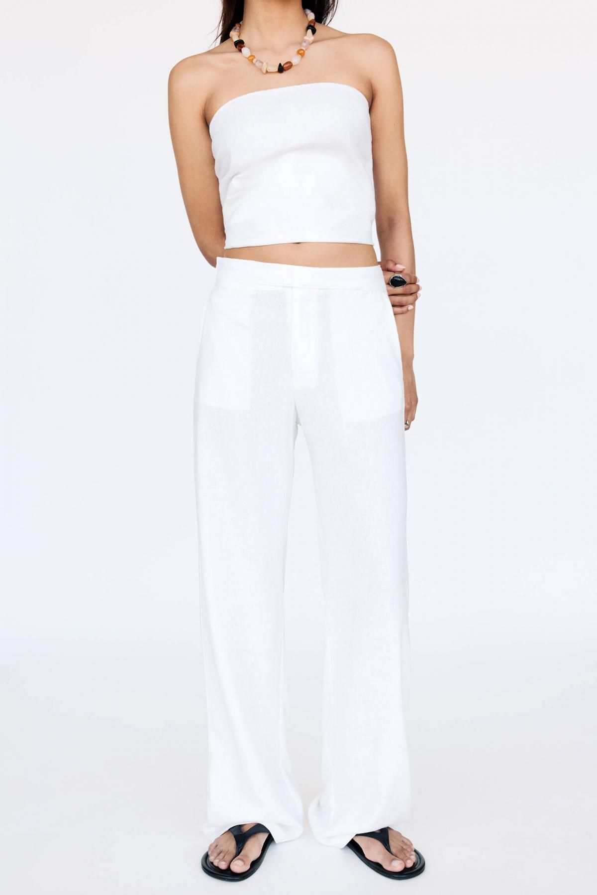 풀앤베어 내추럴 린넨 혼방 크로스웨이스트 스트레이트 팬츠 7675/311 WHITE - 상품 이미지