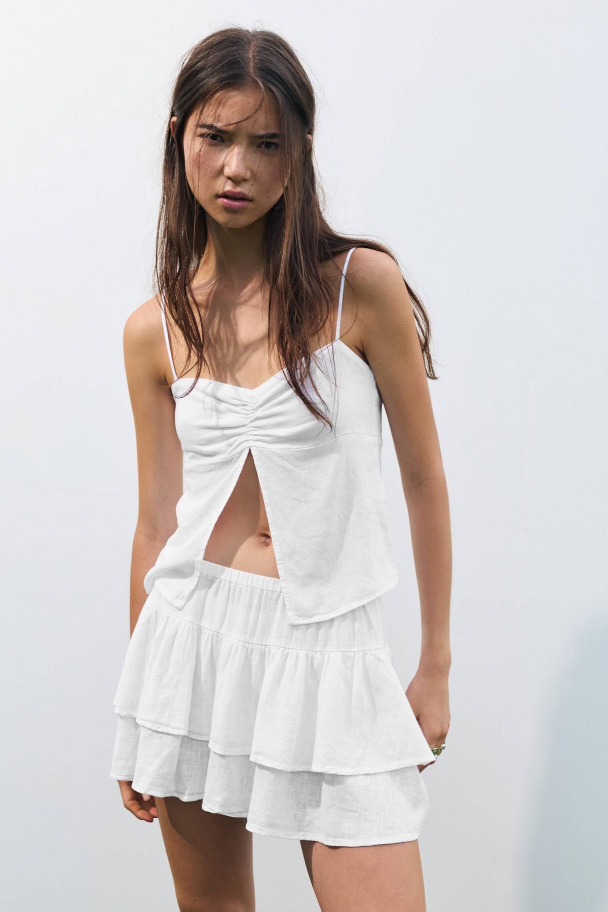 풀앤베어 러플 미니멀 린넨블렌드 미니 스커트 7400/320 WHITE - 상세 이미지 3