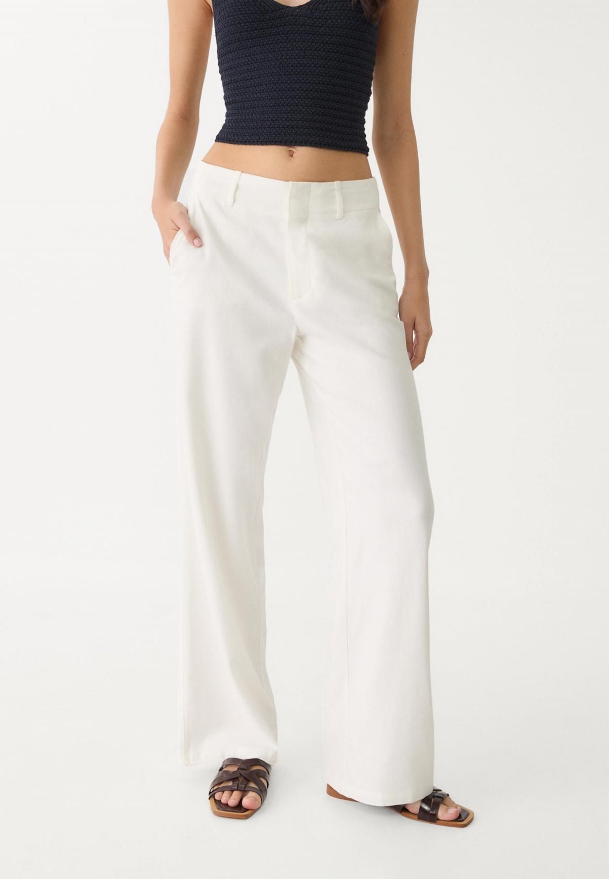 스트라디바리우스 린넨블렌드 하이웨이스트 스트레이트 슬랙스 팬츠 4020/100 ECRU - 상품 이미지