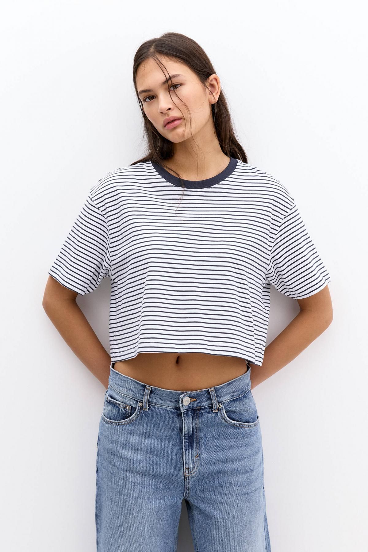 풀앤베어 스트라이프 크롭 반팔 티셔츠 3245/390 STRIPED - 상세 이미지 3