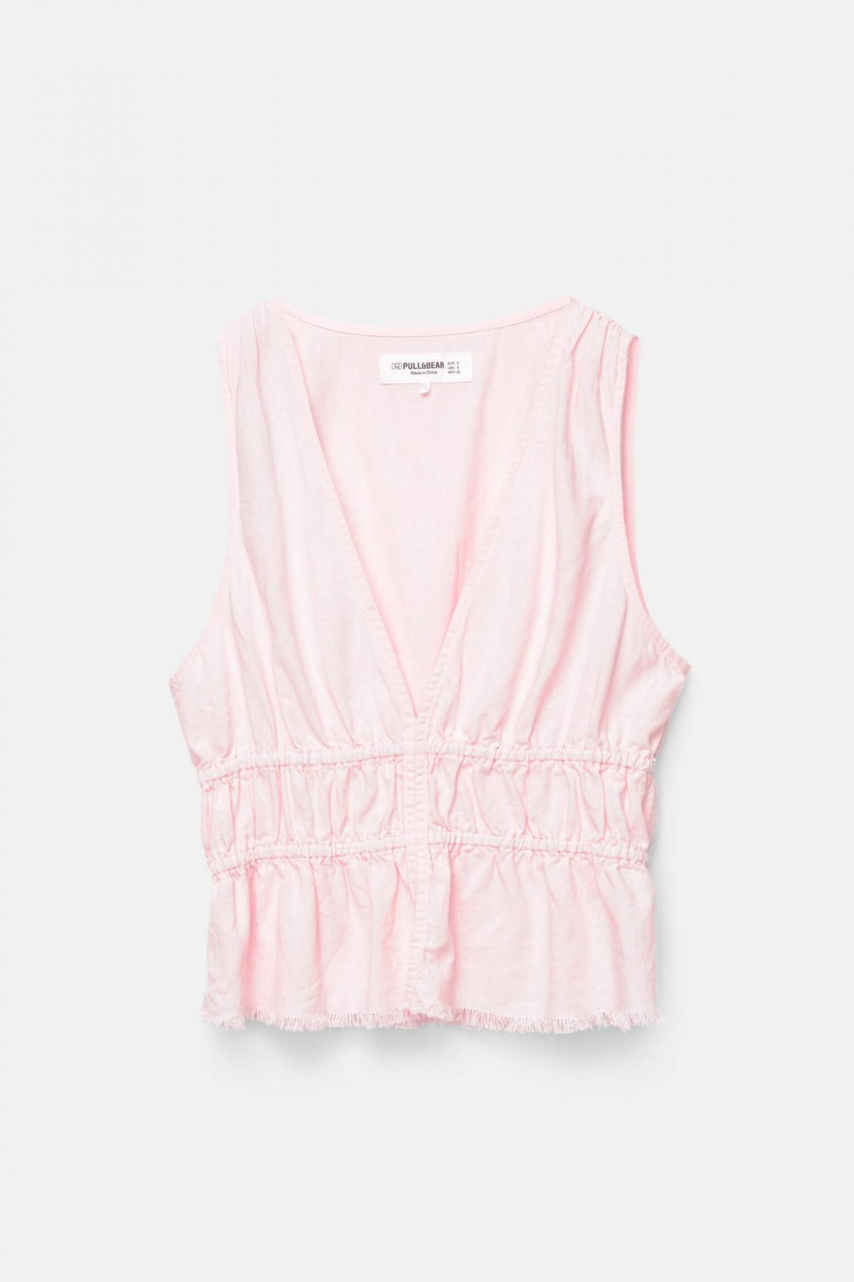 풀앤베어 로맨틱 민소매 브이넥 러스틱 린넨 블렌드 탑 7472/344 ROSE PINK - 상품 이미지