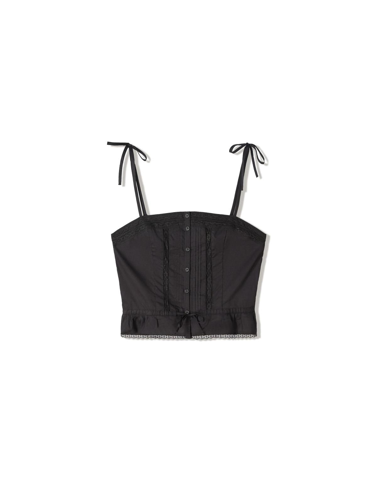 버쉬카 레이스 스트랩 민소매 블랙 크롭 탑 3758/105 BLACK - 상세 이미지 3
