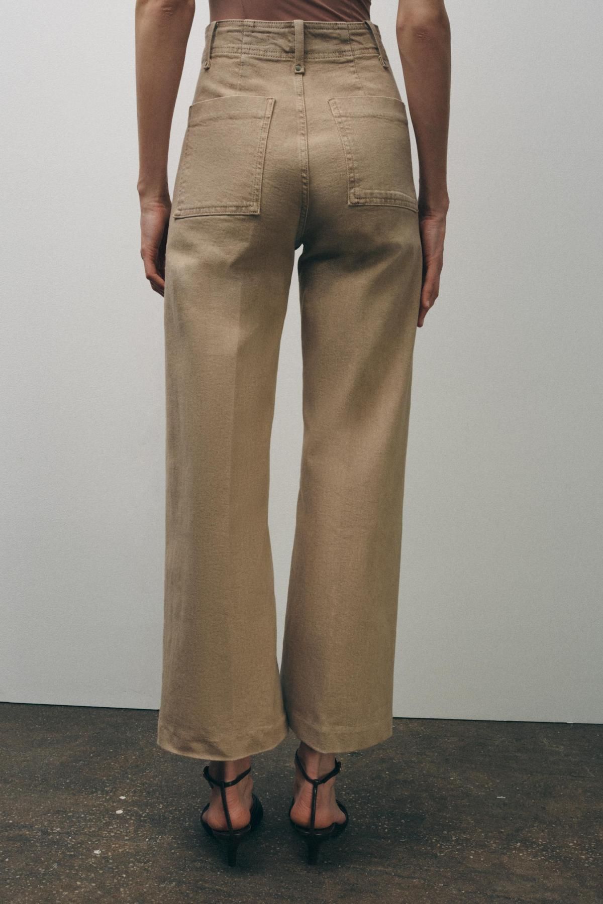 자라 트렌디 하이웨이스트 와이드핏 데님 팬츠 9632/253 SAND/BROWN - 상세 이미지 3