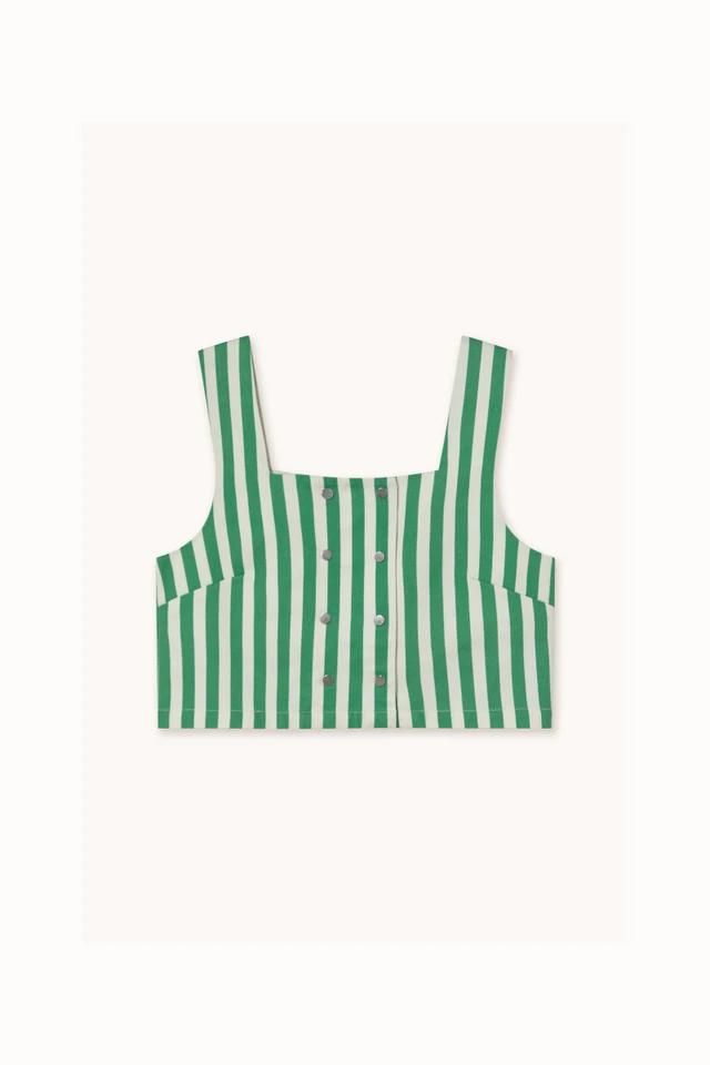 타이니코튼 스트라이프 버튼 민소매 크롭 탑 SS25-715R27 BLANCO ROTO/VERDE ESMERALDA - 메인 이미지