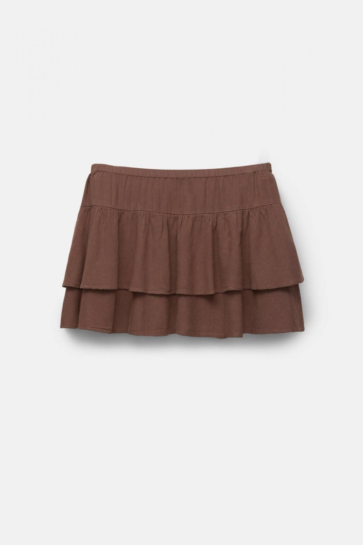 풀앤베어 러플 린넨블렌드 미니 스커트 7400/320 BROWN - 메인 이미지
