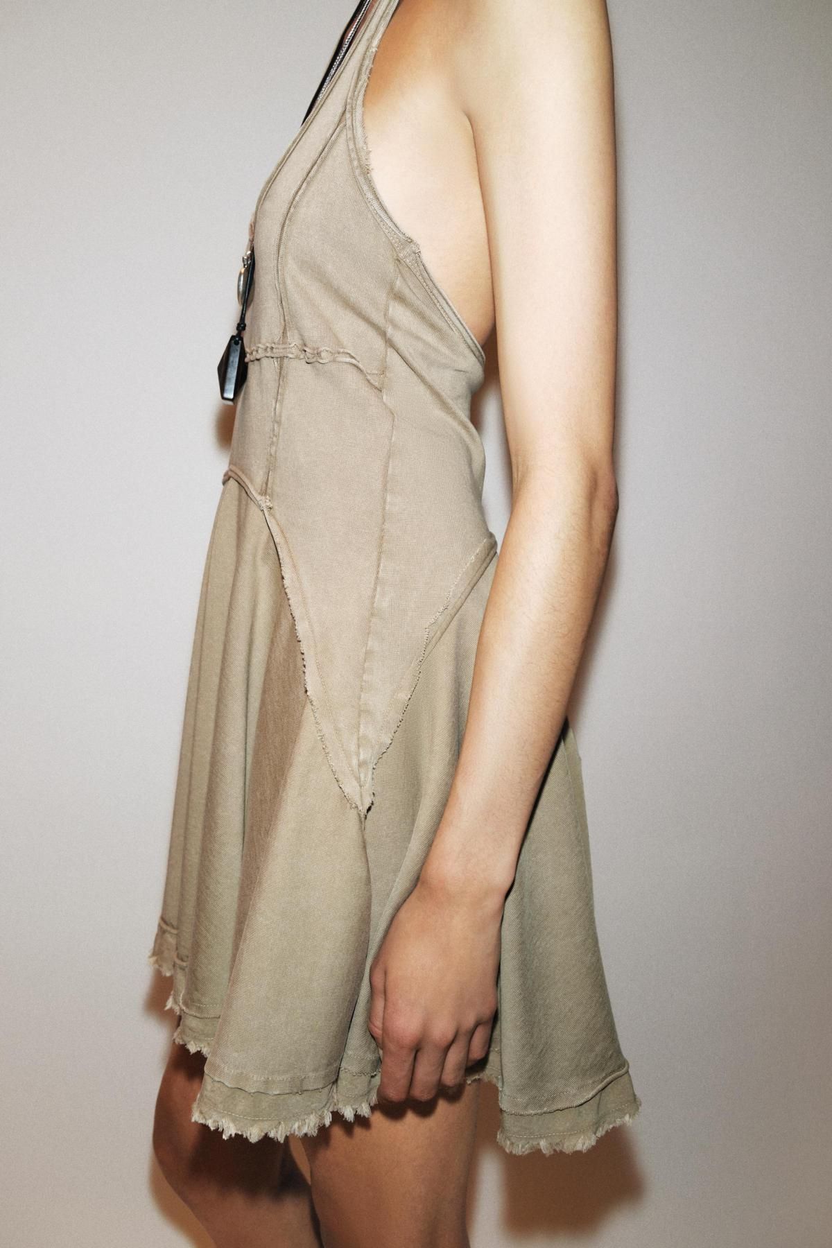 자라 코튼 홀터넥 미니 원피스 6050/348 LIGHT KHAKI - 상세 이미지 5