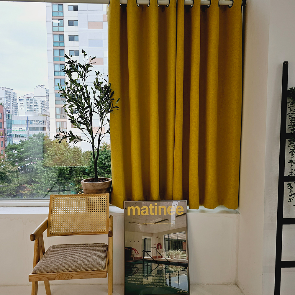 [창문형] 암막커튼+초강력 커튼압축봉 세트 버터옐로우, 130x165cm