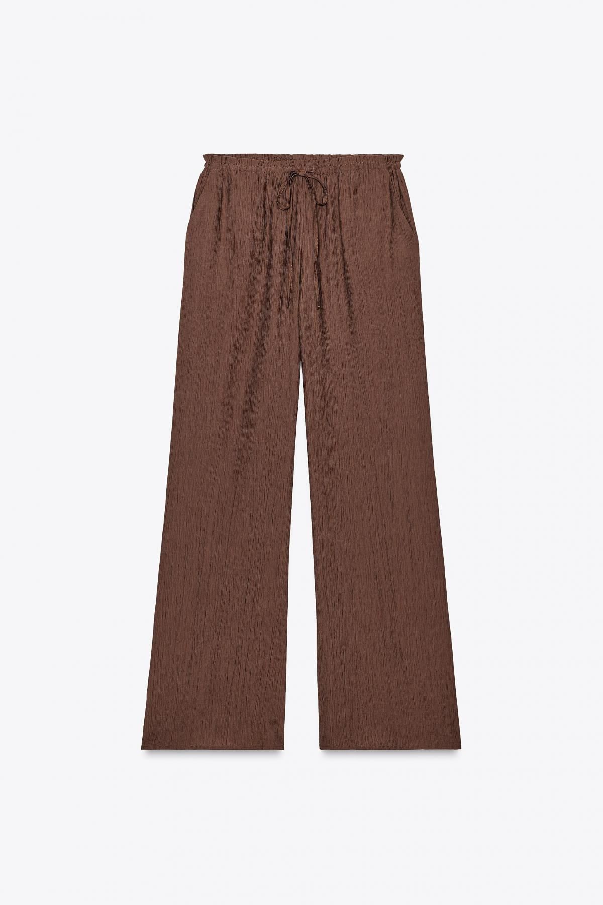 자라 텍스처 와이드 밴딩 팬츠 4391/450 CHOCOLATE BROWN - 상세 이미지 4