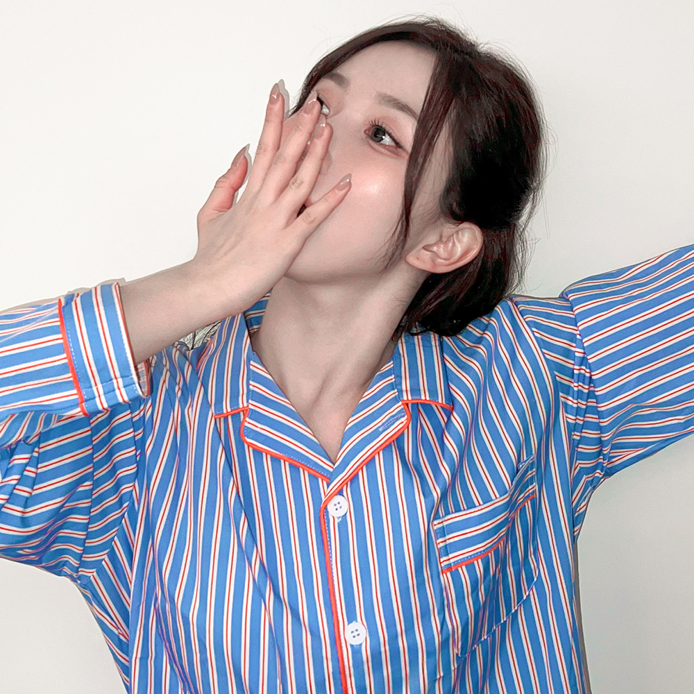 [해원'Pick/2PACK] 실크핏 시에르 긴팔 카라 커플 잠옷 세트 홈웨어 - 상세 이미지 3