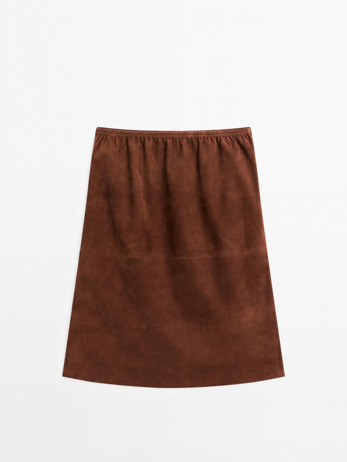 마시모두띠 스웨이드 레더 스트레이트핏 미디 스커트 5333/993 RUSSET - 상품 이미지