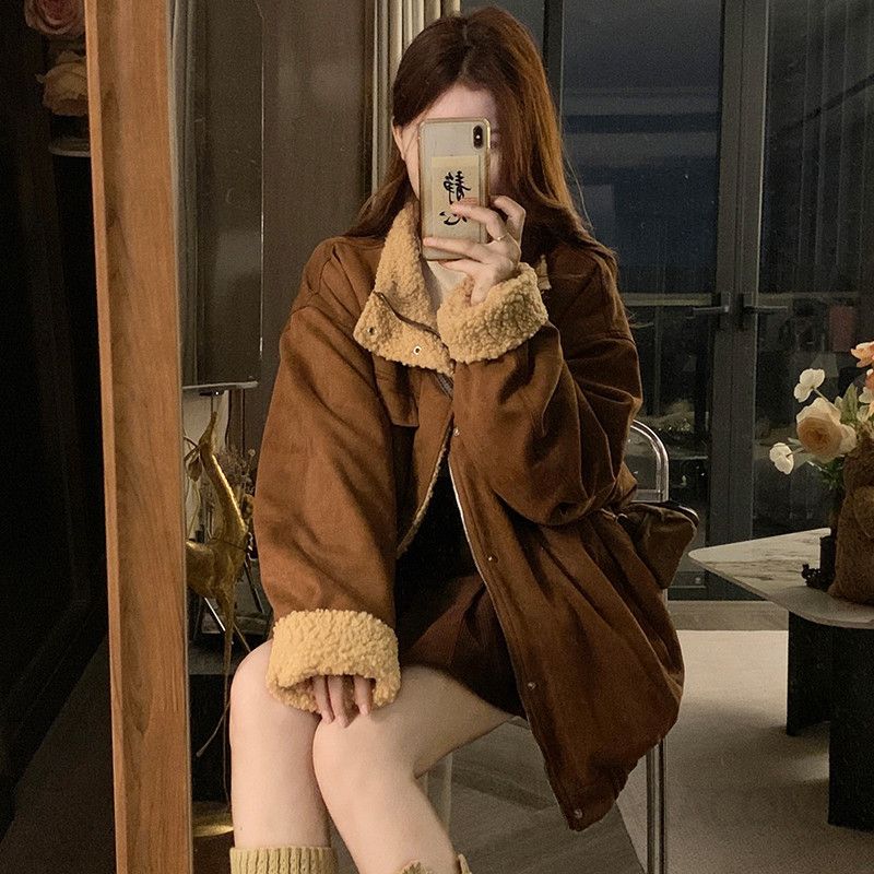 여성 빅사이즈 반목 하이넥 카라 양털 덤블 안감 오버핏 루즈핏 따뜻한 데일리 아우터 자켓 점퍼 겨울 - 상세 이미지 2